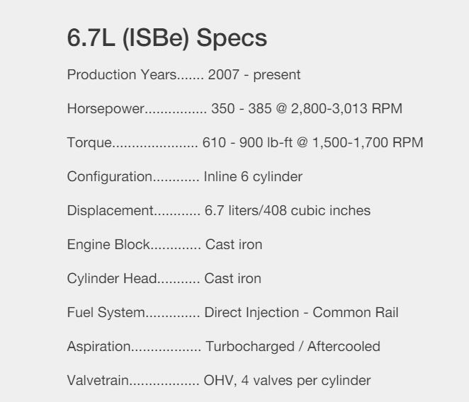 Specifiche 6.7L (ISBe).