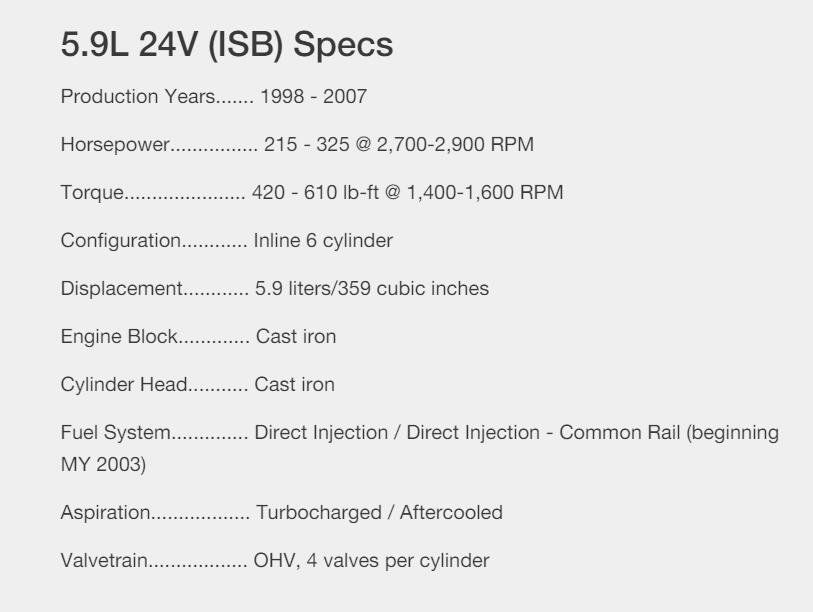 Specifiche 5.9L 24V (ISB).